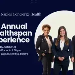 Attendees participating in balance and strength assessments at the Healthspan Experience health fair hosted by Naples Concierge Health in Naples, Florida.